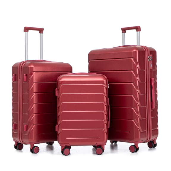 Noble House Lorven 3-Piece 20"/24"/28" ABS Hardshell Luggage Set with Combination Lock and Spinner Wheels, Wine Red