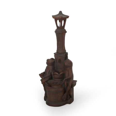 Noble House Los Faux Stone & Resin Outdoor Frog Fountain in Rustic Multi-Brown