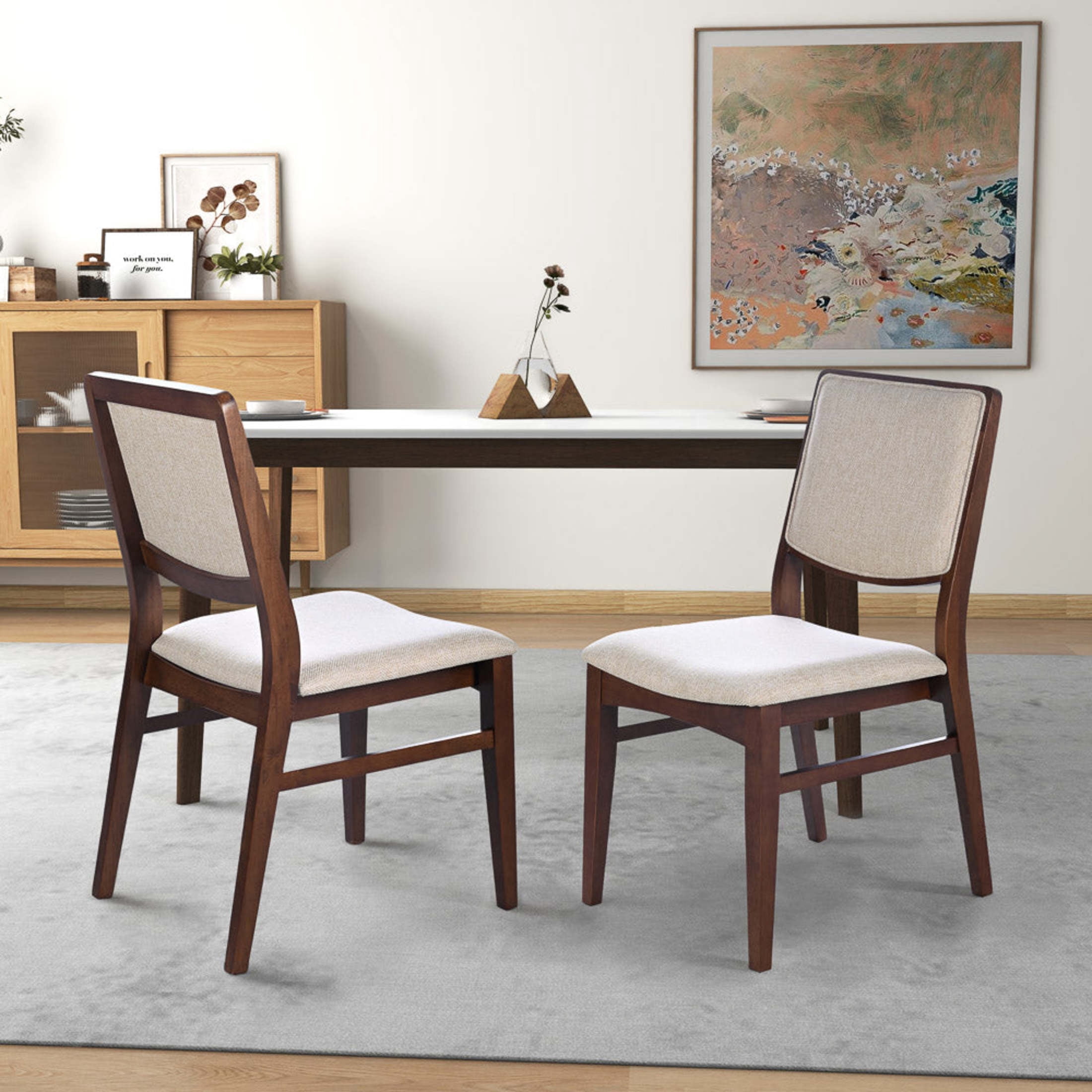 Noble House Louis Skylar Modern Dining Chair Set, Linen Upholstery with ...