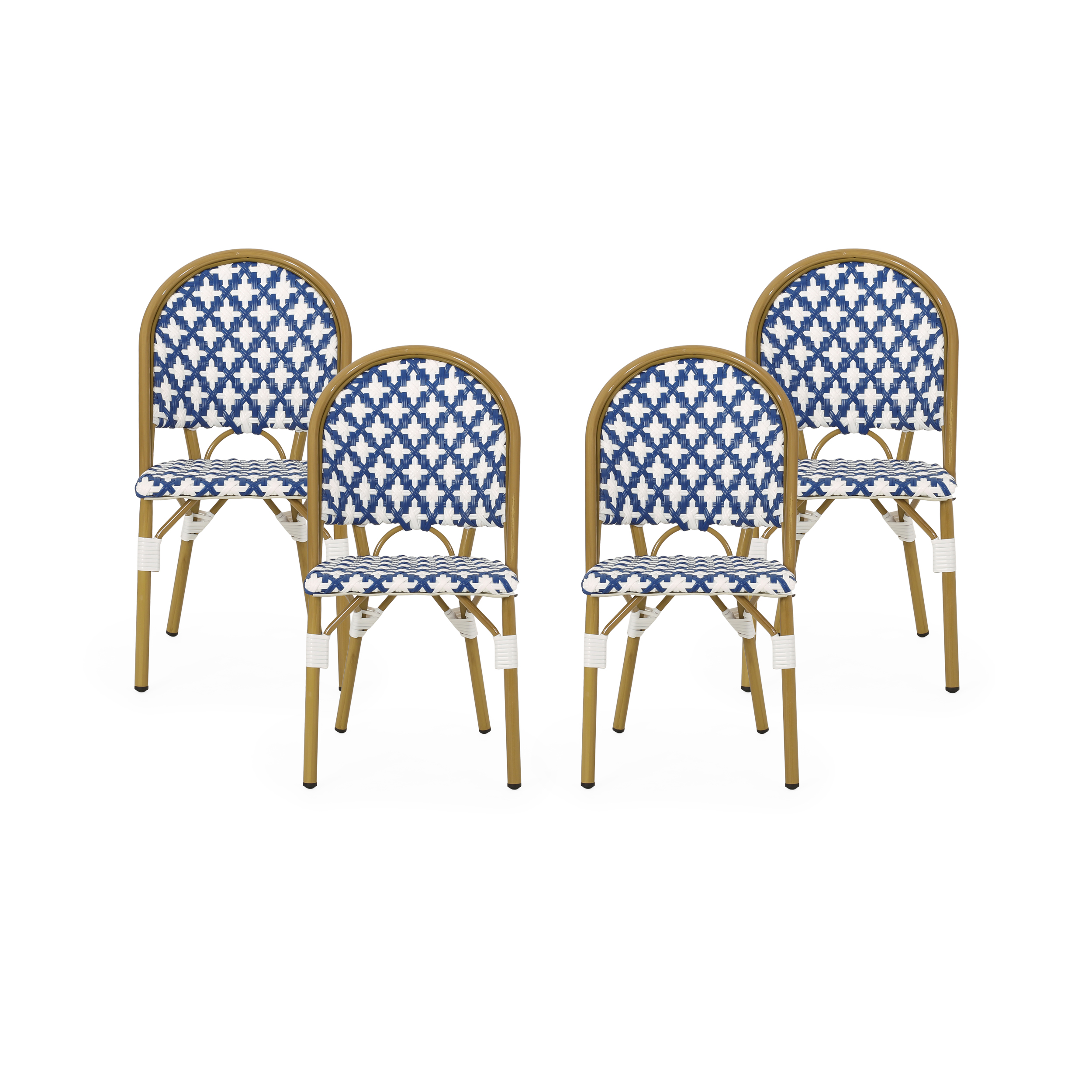Noble House Louna Aluminum & Faux Rattan Bistro Chairs in Blue/White (Set of 4) - image 1 of 8