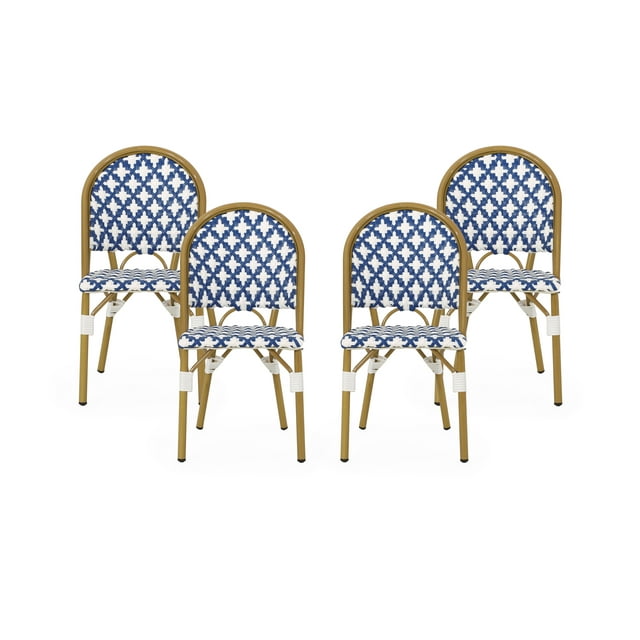 Noble House Louna Aluminum & Faux Rattan Bistro Chairs in Blue/White (Set of 4)