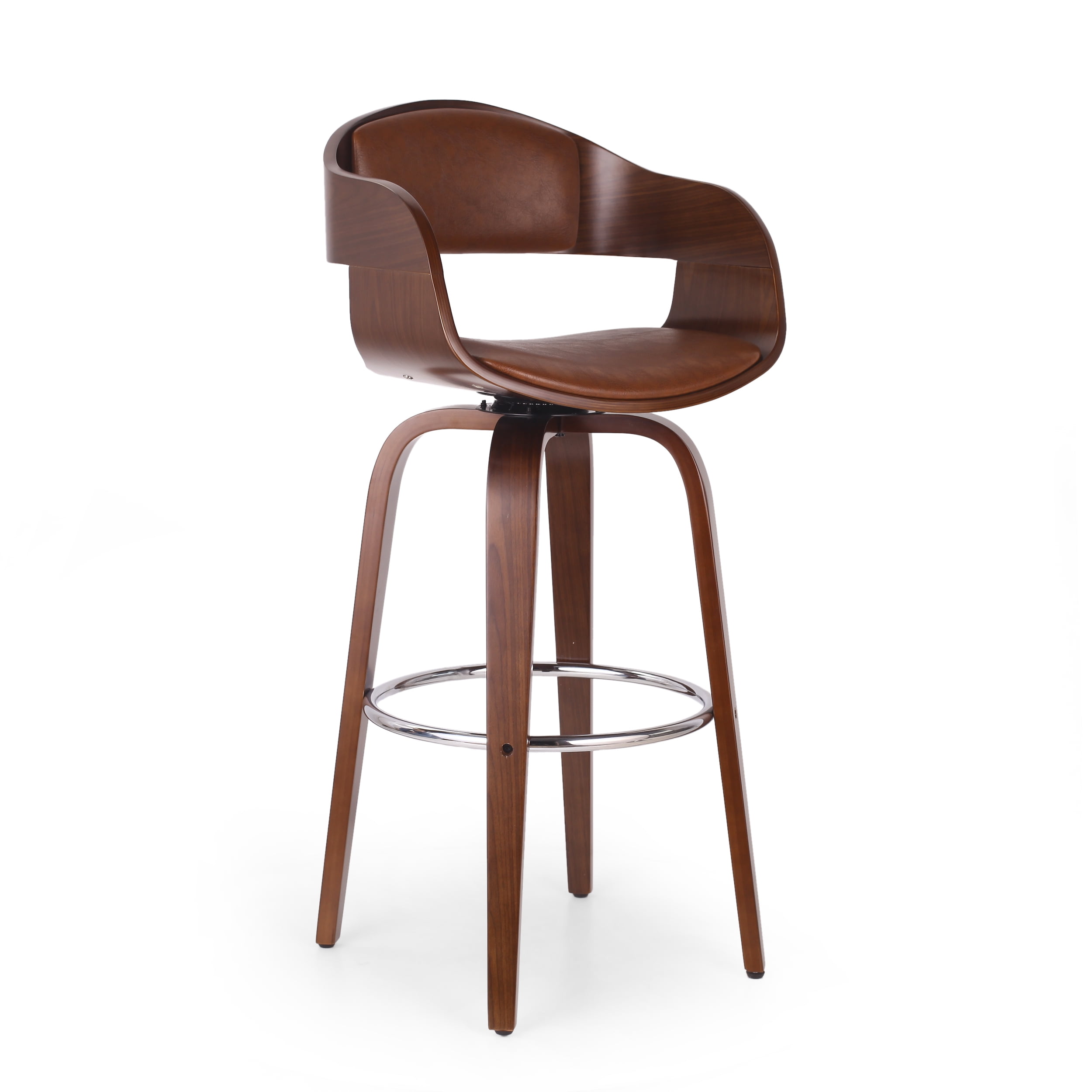 Noble House Lovejoy Upholstered Swivel Barstool Cognac Brown and