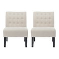 thumbnail image 1 of Noble House Loverin Fabric Tufted Slipper Chairs, Set of 2, Beige and Matte Black, 1 of 8