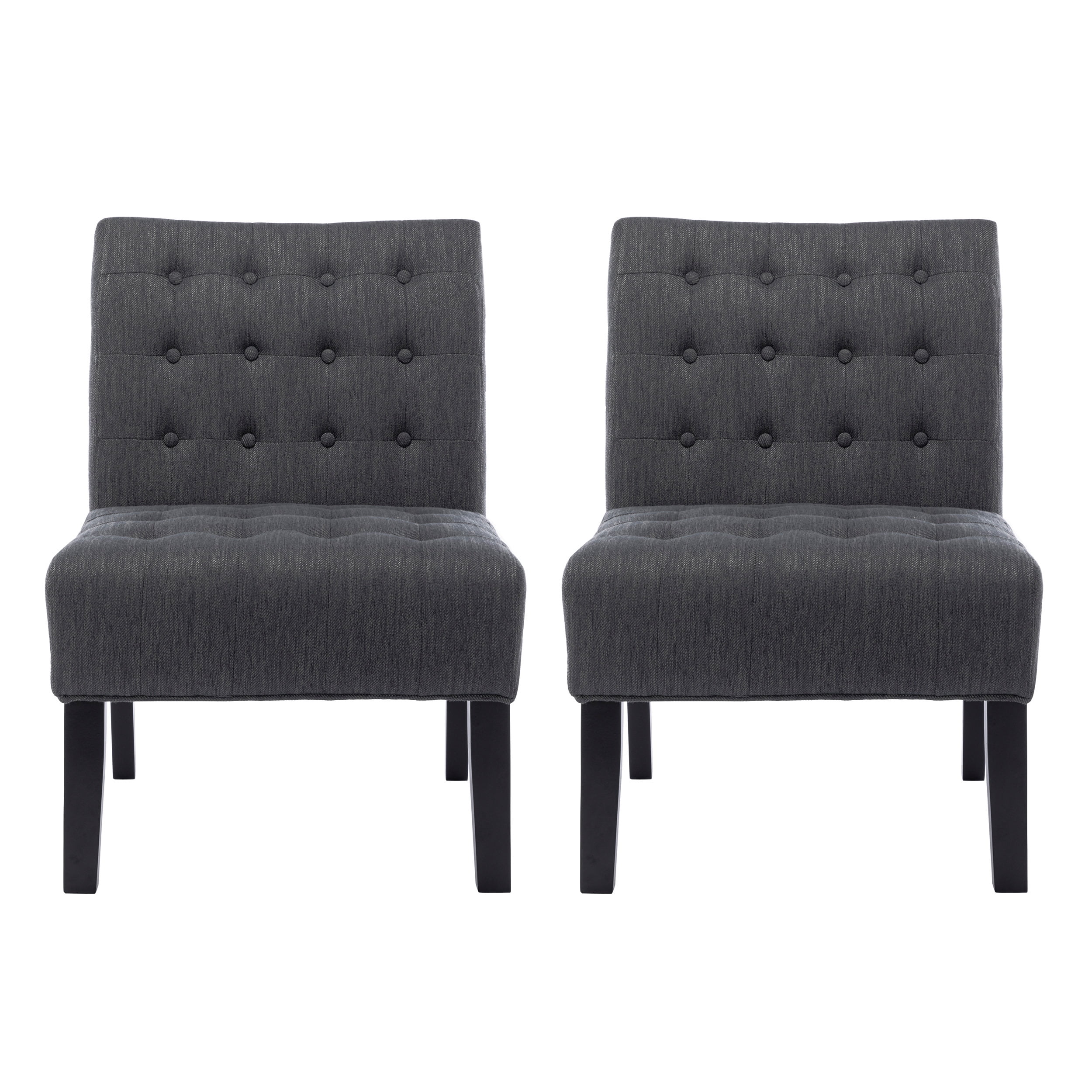 Noble House Loverin Fabric Tufted Slipper Chairs, Set of 2, Charcoal and Matte Black