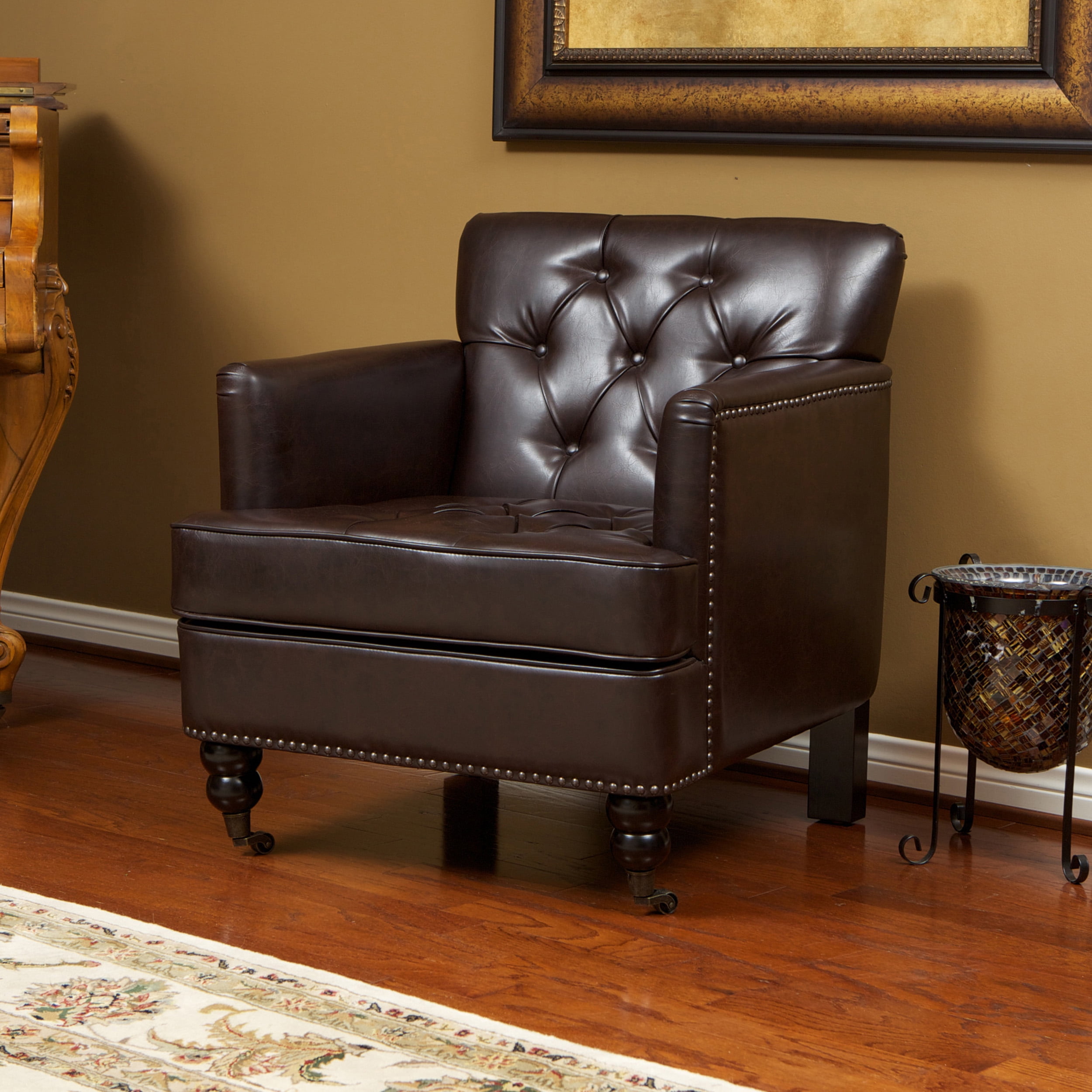 Noble House Lucca Indoor Contemporary Bonded Leather Club Chair, Brown