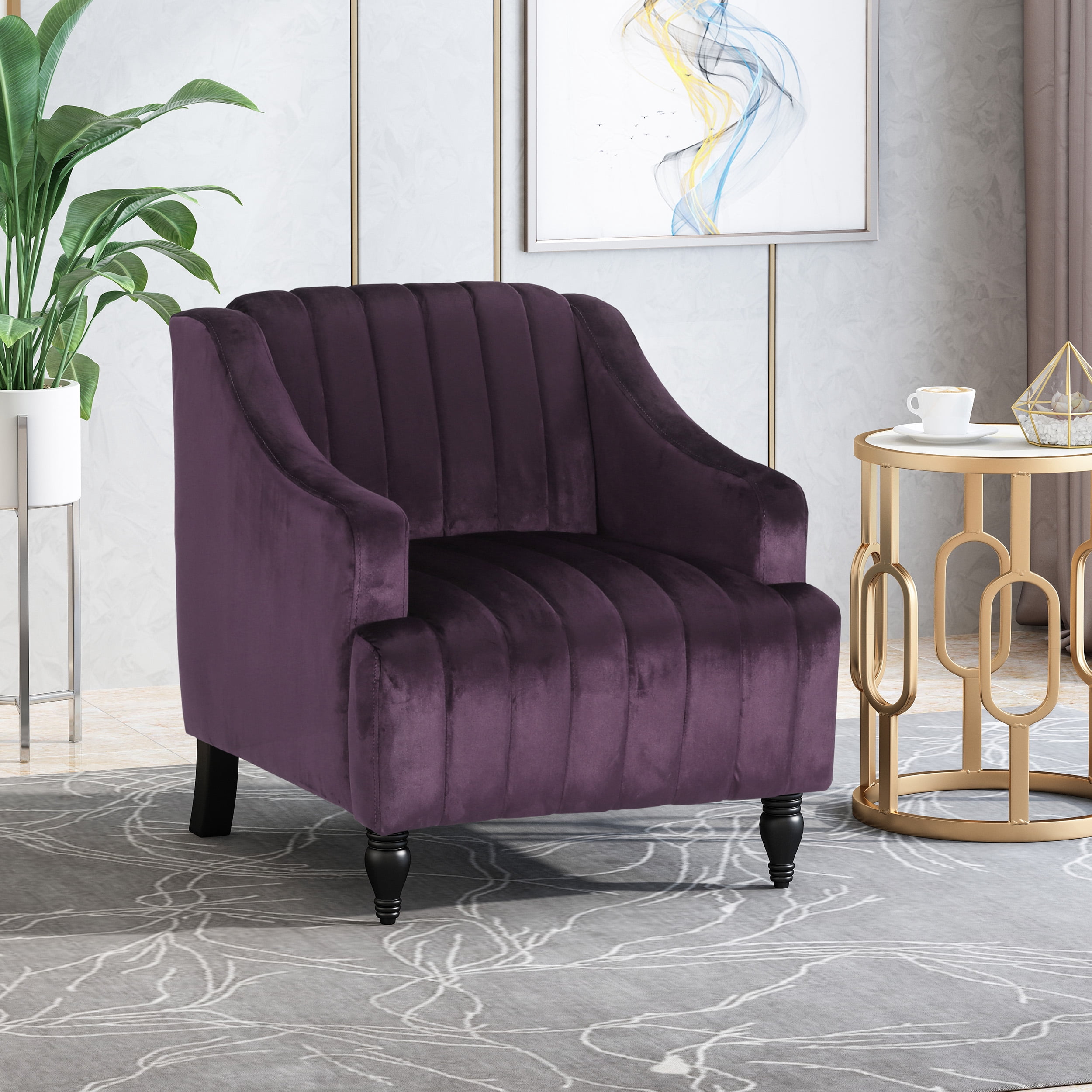Noble House Lyberty Glam Velvet Club Chair, Blackberry