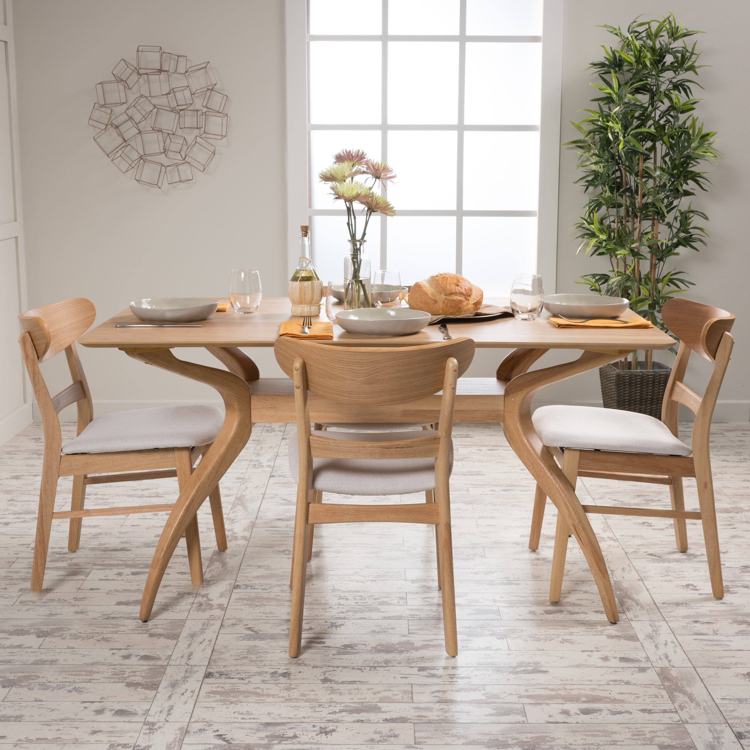 Noble House Lydia Mid-Century Modern Piece Dining Set, Light