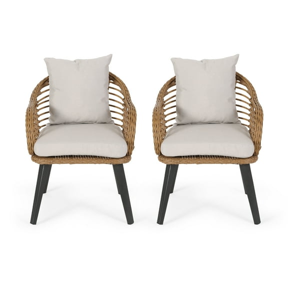 Noble House Maddux Indoor Wicker Club Chairs, Set of 2, Light Brown