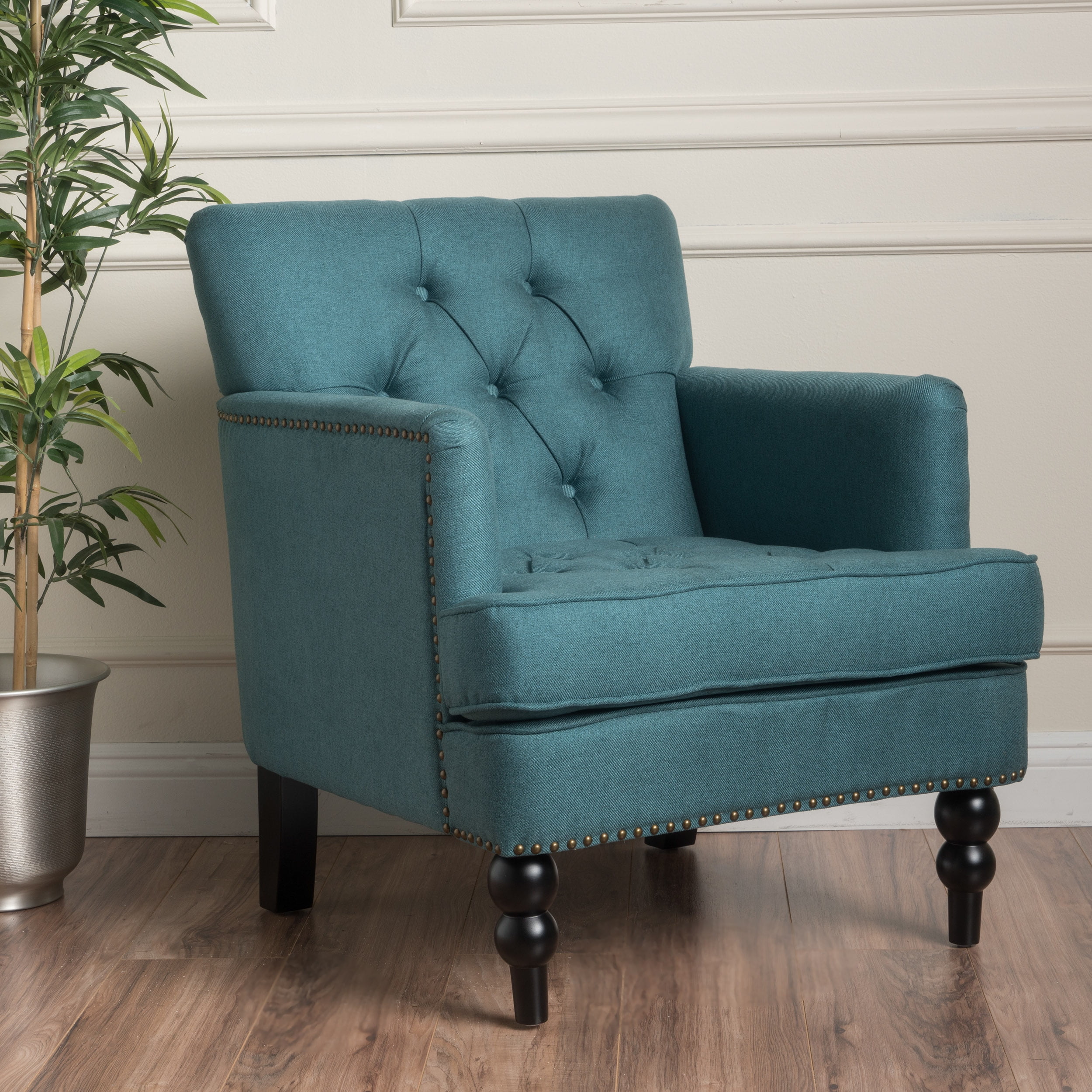 Noble House Madrid Dark Teal Fabric Club Chair Blue Walmart