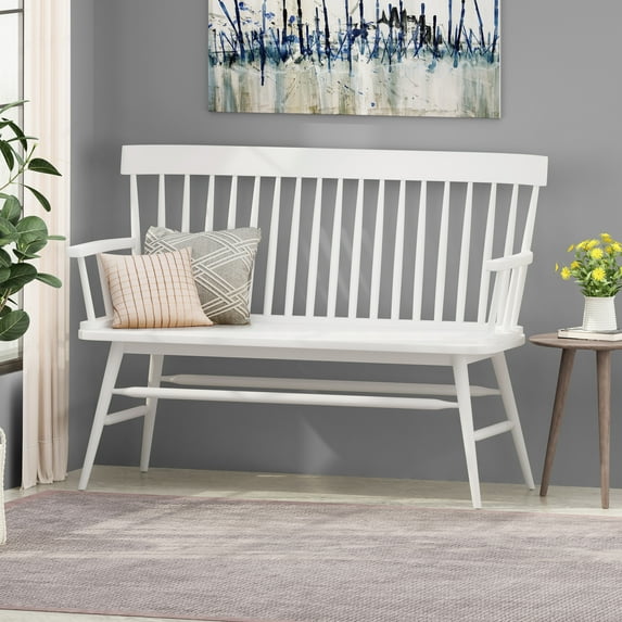 Noble House Maecy Farmhouse Rubberwood Bench, White