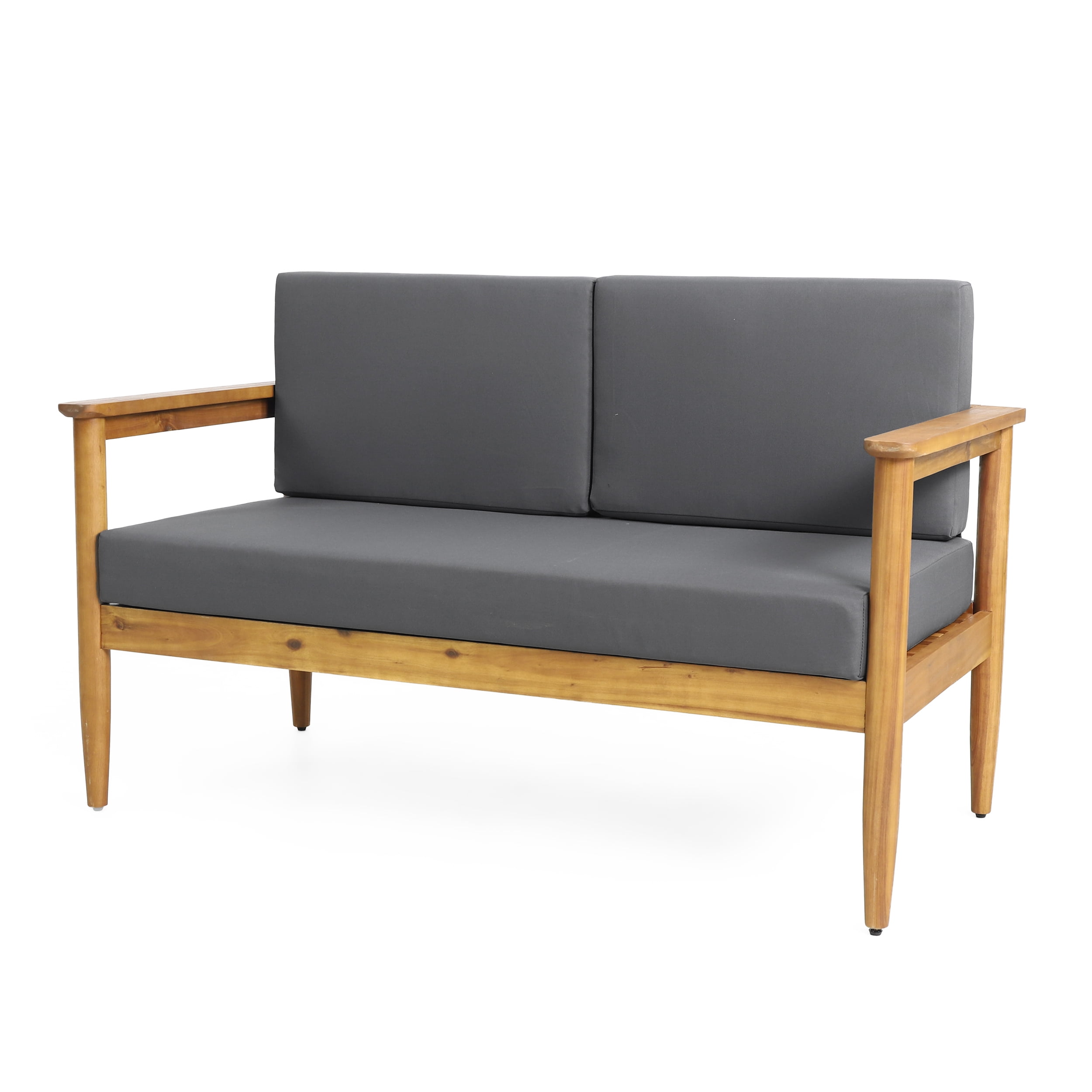 Teak Wood Outdoor Loveseat with Dark Gray Cushions