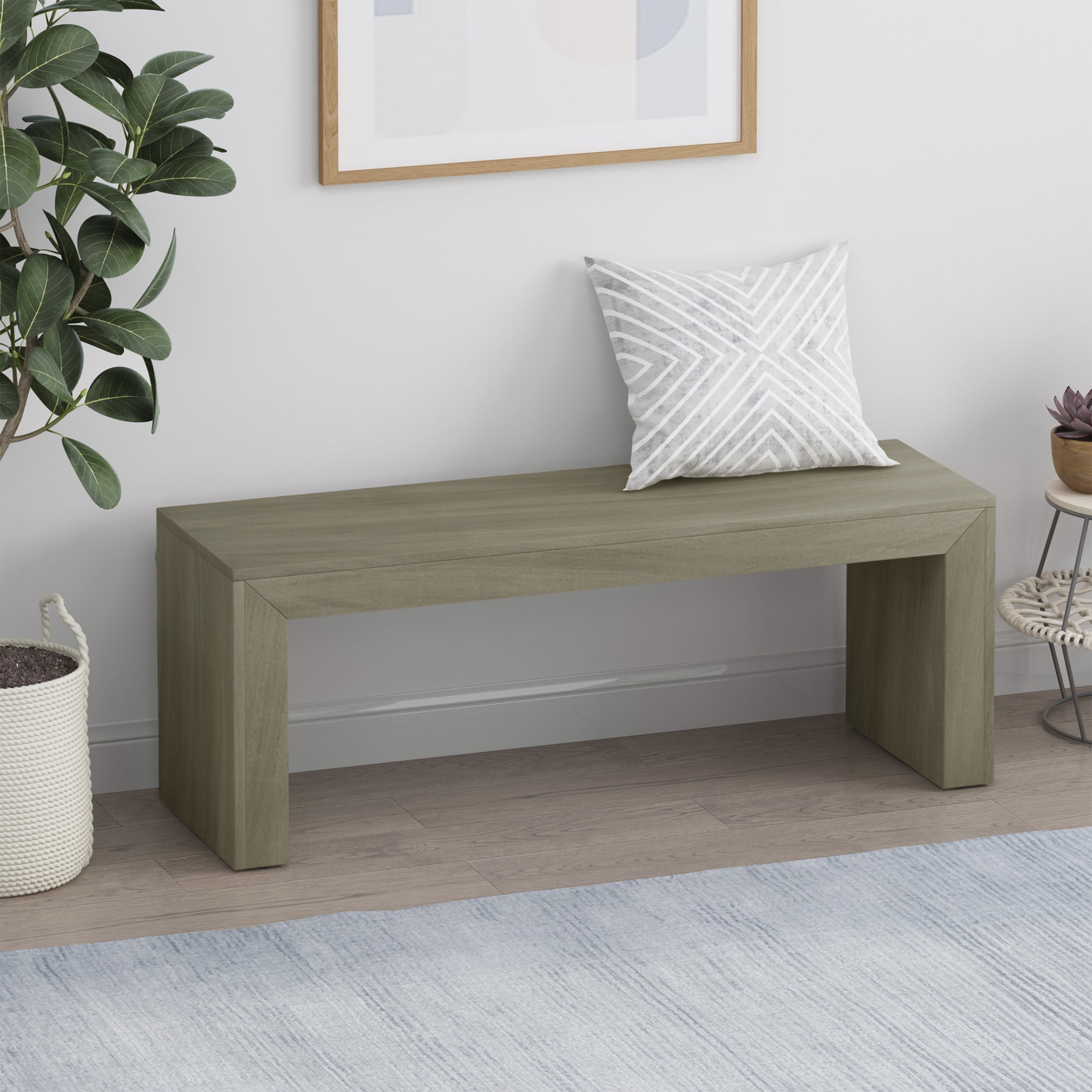 Christopher Knight Home 48" Farmhouse Dining Bench, Solid Acacia Wood Rustic Entryway Bench, Light Gray Oak