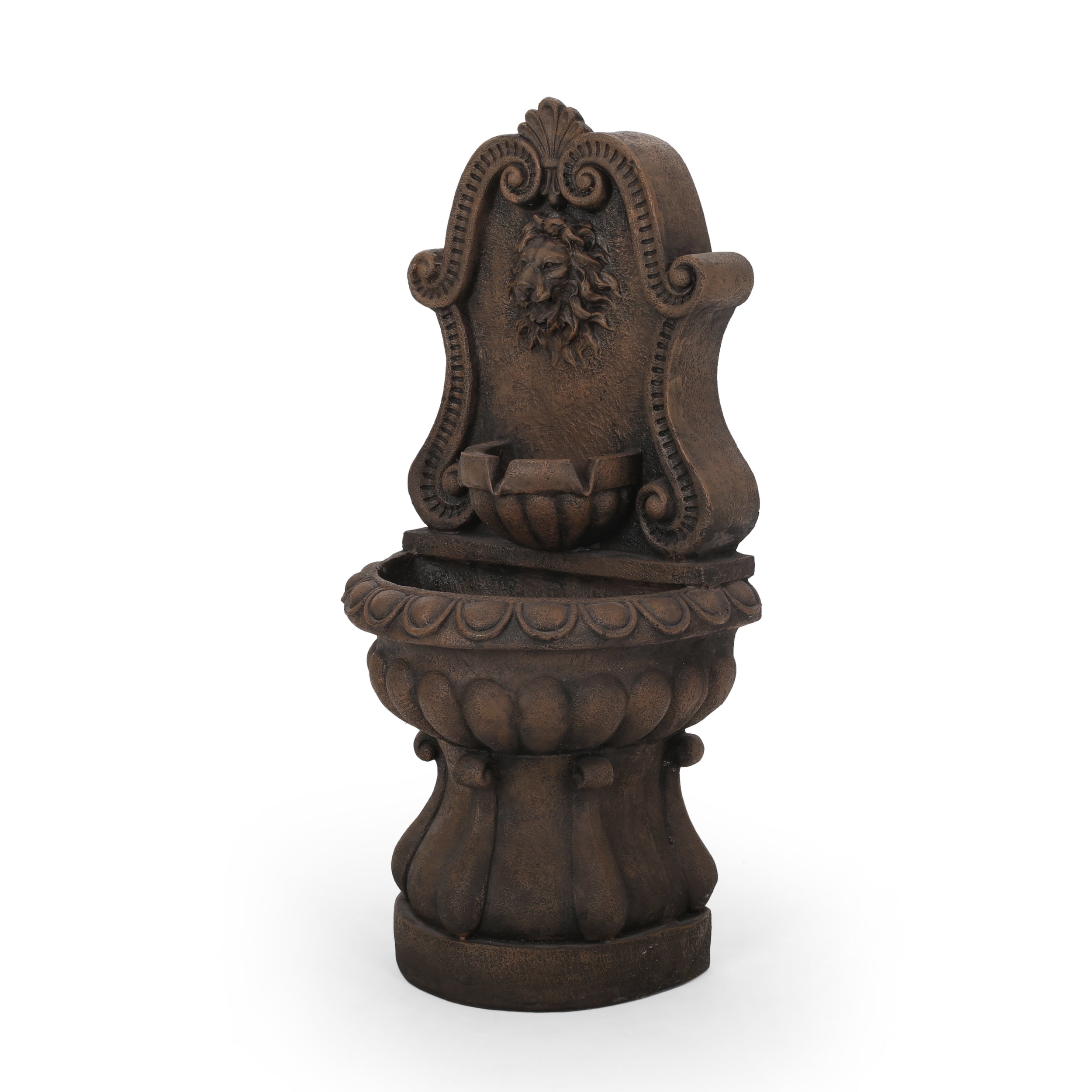 Majestad Antique Light Brown Resin Lion Head Fountain