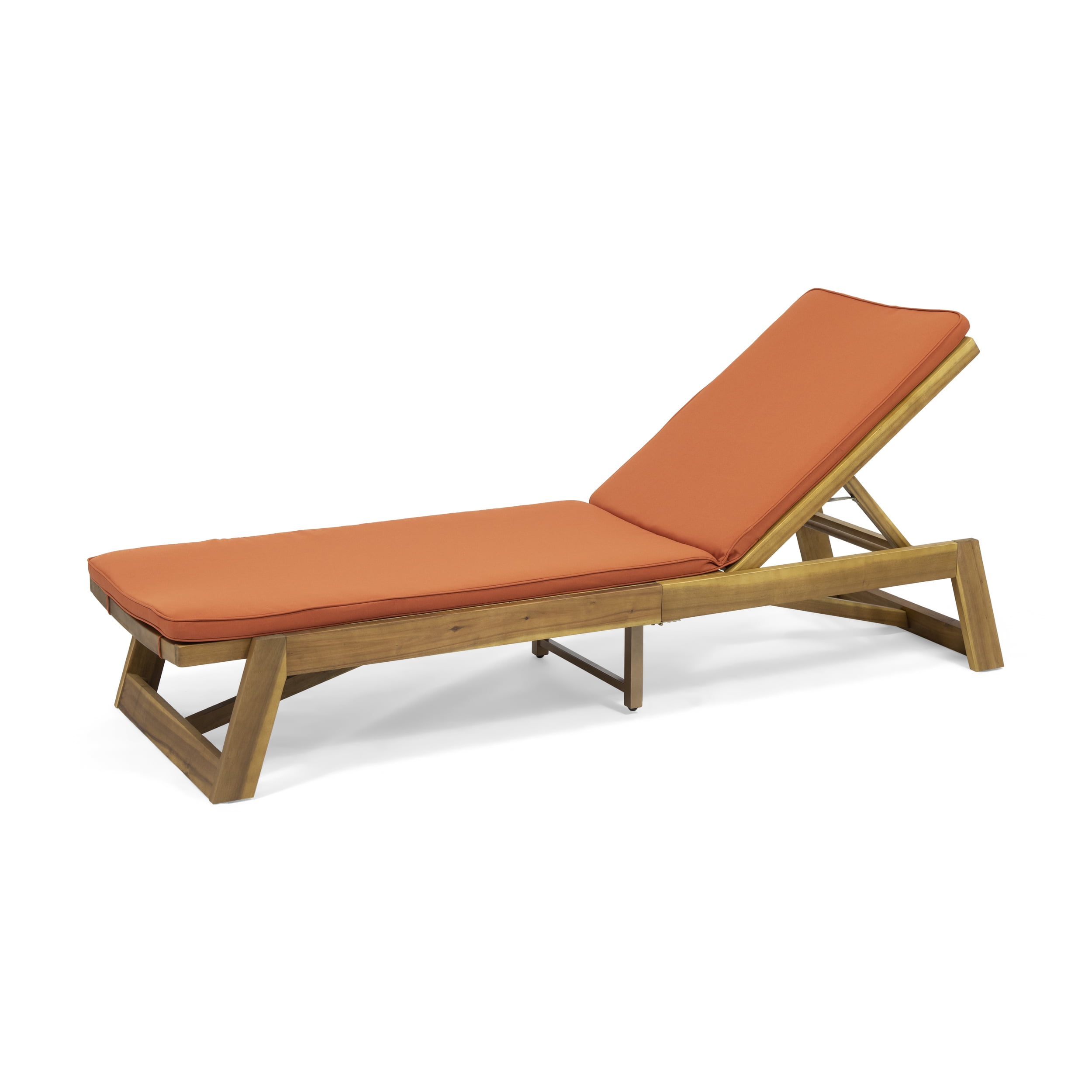 Cullen Outdoor Acacia Wood Chaise Lounge and Cushion Set, Teak and Rust Orange