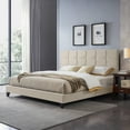 thumbnail image 1 of Noble House Maleiyah Contemporary Fabric Upholstered King Bed Platform, Beige and Black, 1 of 12