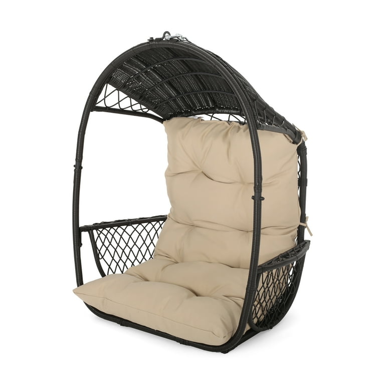 Noble House Malia Wicker Hanging Chair Stand Not included in Brown Tan