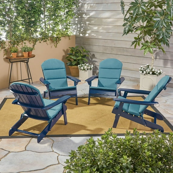 Noble House Malibu Acacia Wood Adirondack Chairs, Set of 4, Dark Teal
