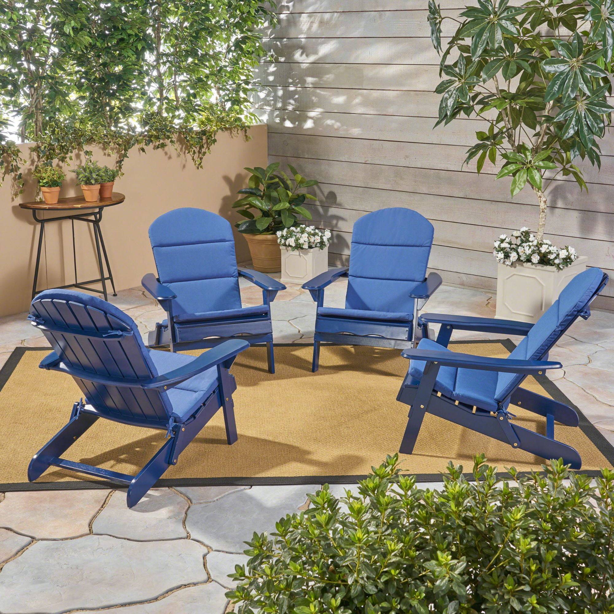 Noble House Malibu Outdoor Wood Adirondack Chair in Navy Blue (Set of 4 ...