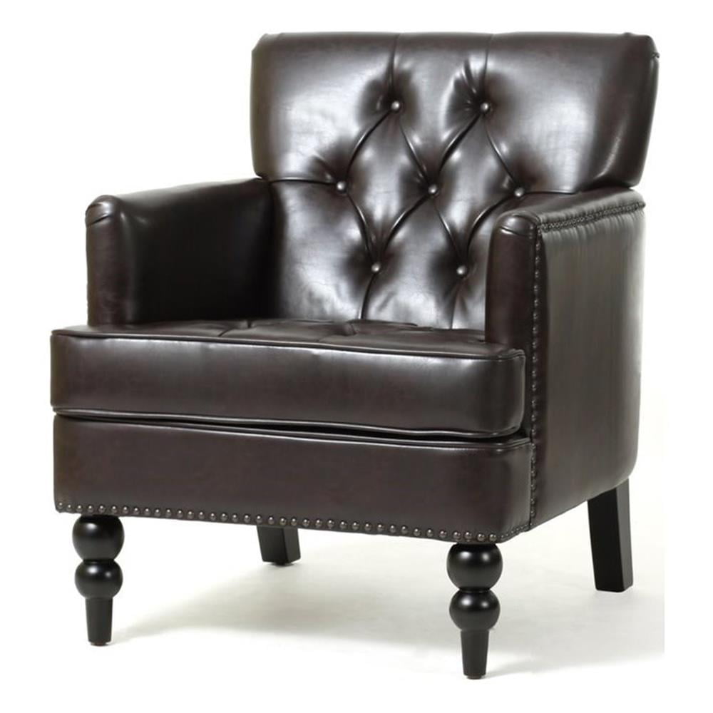 Noble House Malone Leather Club Chair in Brown
