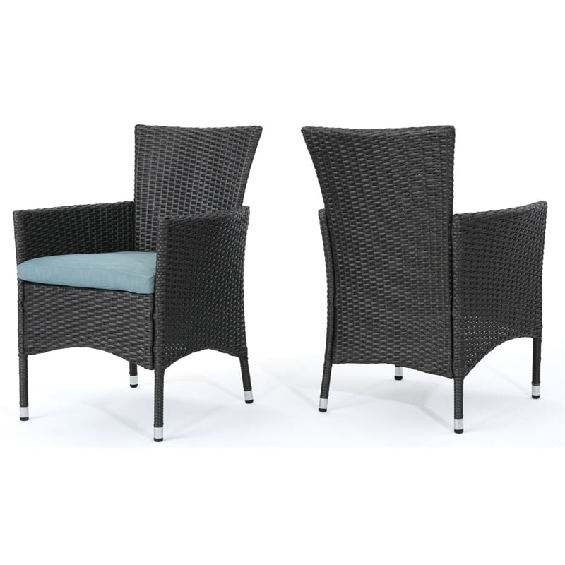Noble House Malta 16" Wicker / Rattan Patio Dining Chair in Gray/Teal ...