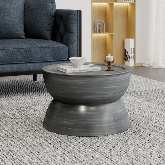 Noble House Manville Metal Hourglass Coffee Table, Brushed Antique Silver