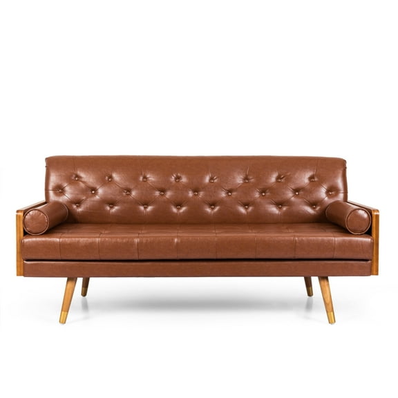 Noble House Marcel Faux Leather Tufted Sofa, Cognac Brown