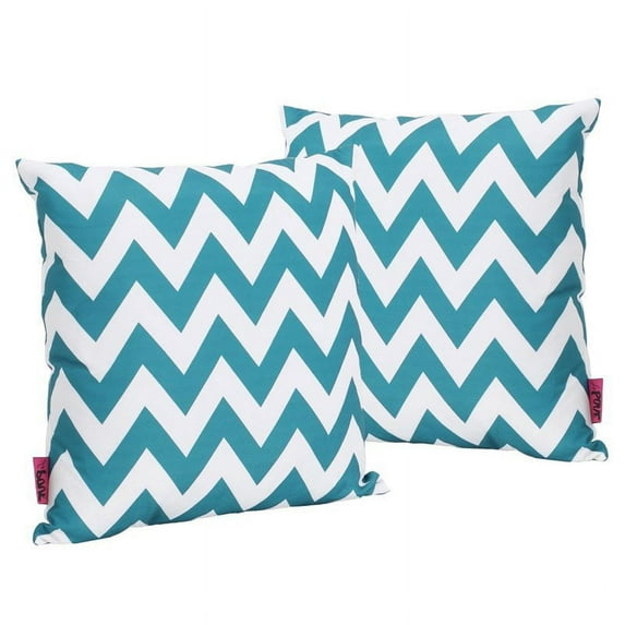 Noble House Marisol Chevron Square Throw Pillow in Dark Teal (Set of 2)