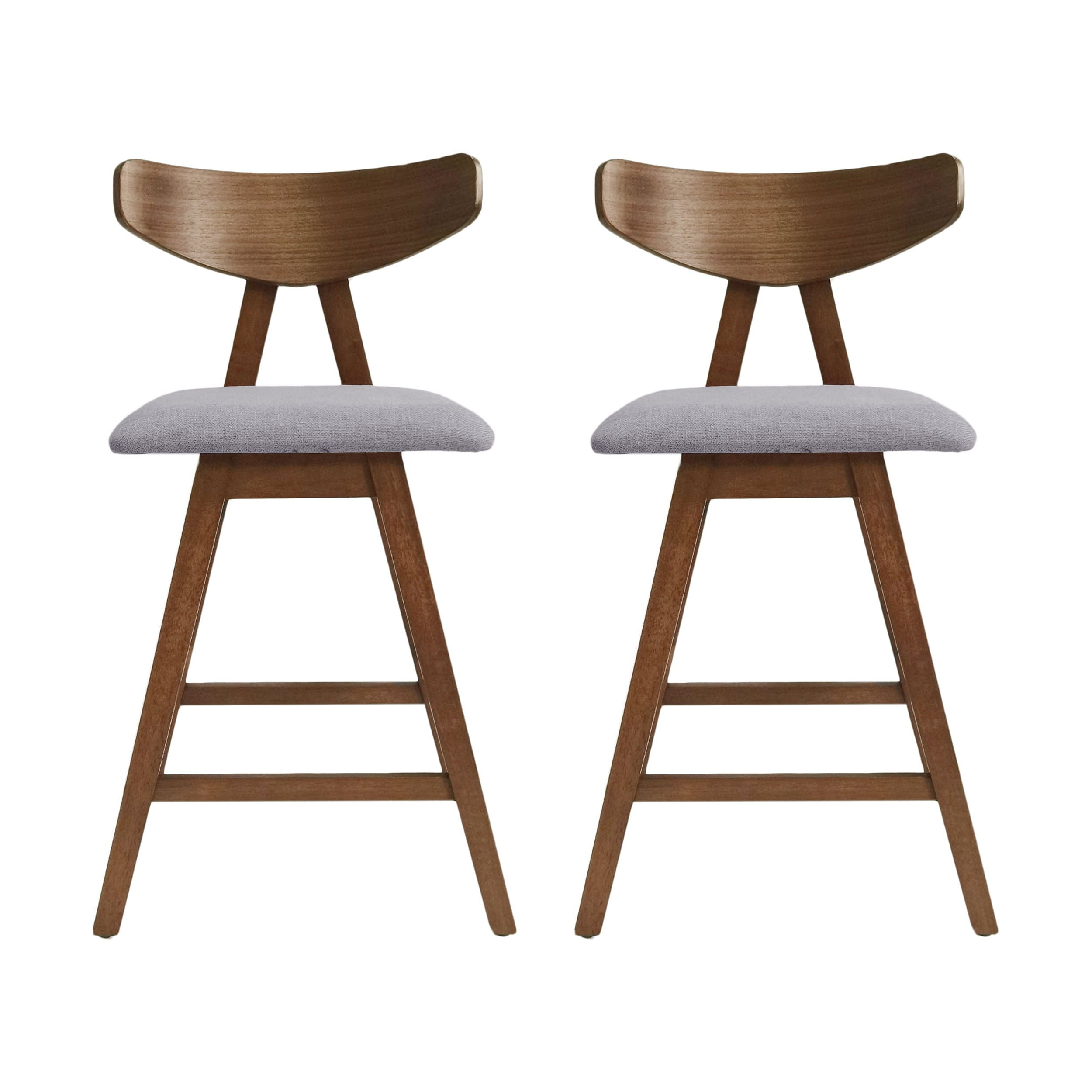 GDF Studio Sunapee Indoor Mid Century Modern Fabric Upholstered Wood Counter Stools Set of 2 Dark Gray and Walnut