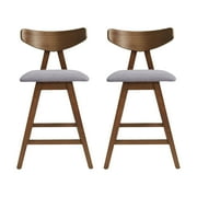 Noble House Marten Indoor Fabric Upholstered 25" Counter Stools, Set of 2, Dark Gray, Walnut