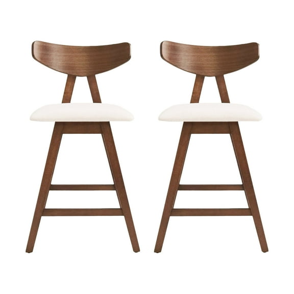 Noble House Marten Indoor Fabric Upholstered Wood Counter Stools, Set of 2, Light Beige