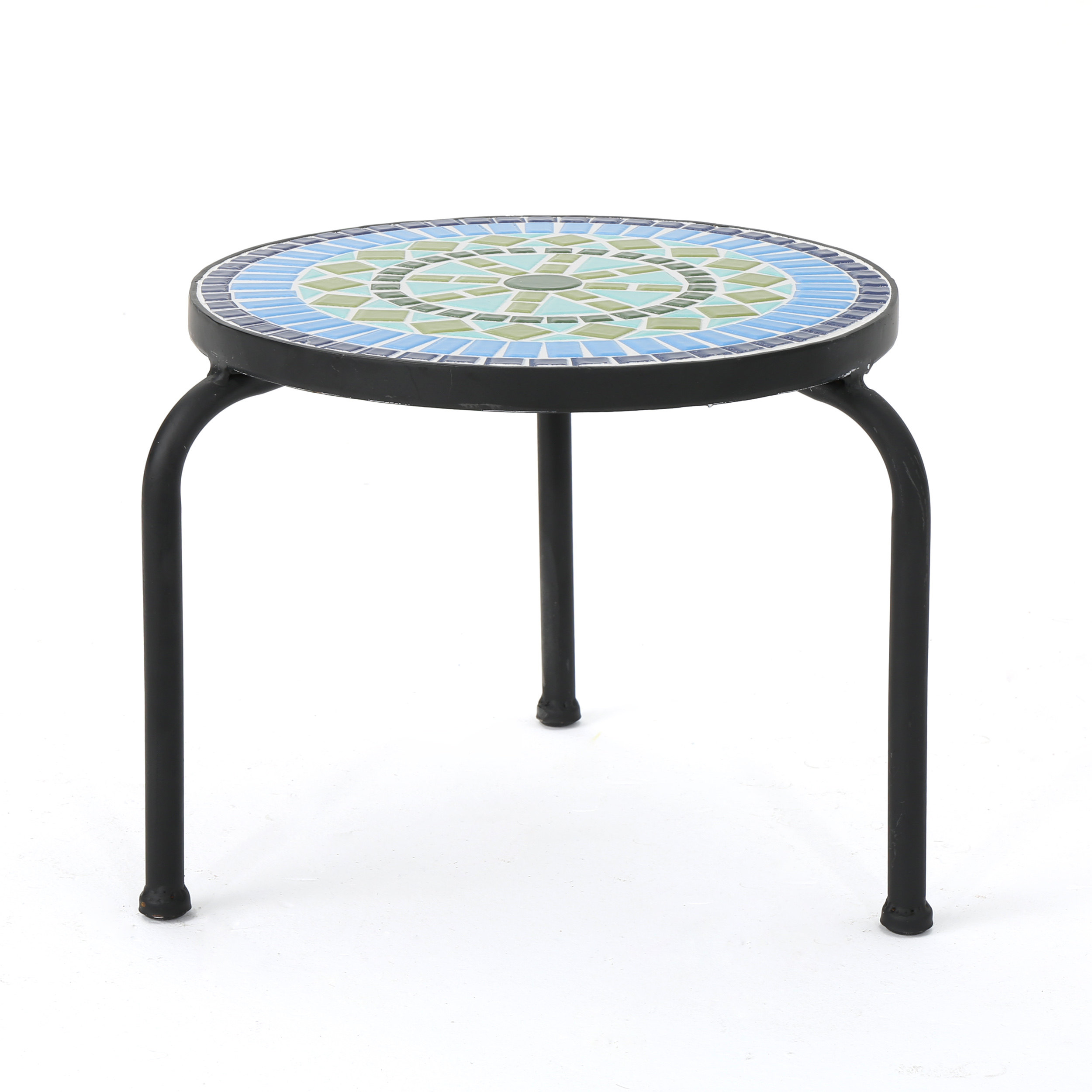 Noble House Martina Outdoor Ceramic Tile Side Table with Iron Frame, Blue and Green - image 1 of 7