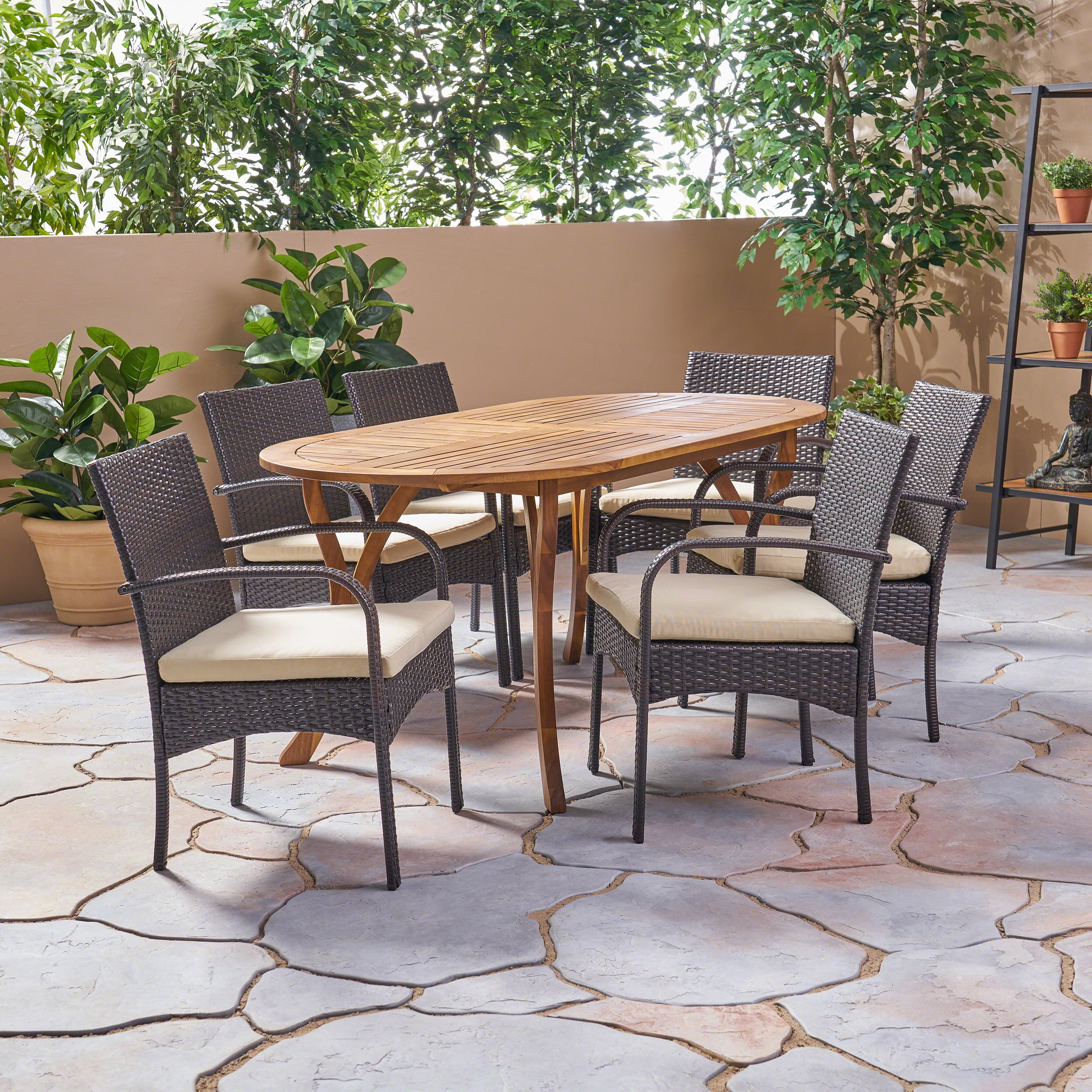Noble House Mason 7 Piece Wooden Patio Dining Set in Teak - Walmart.com