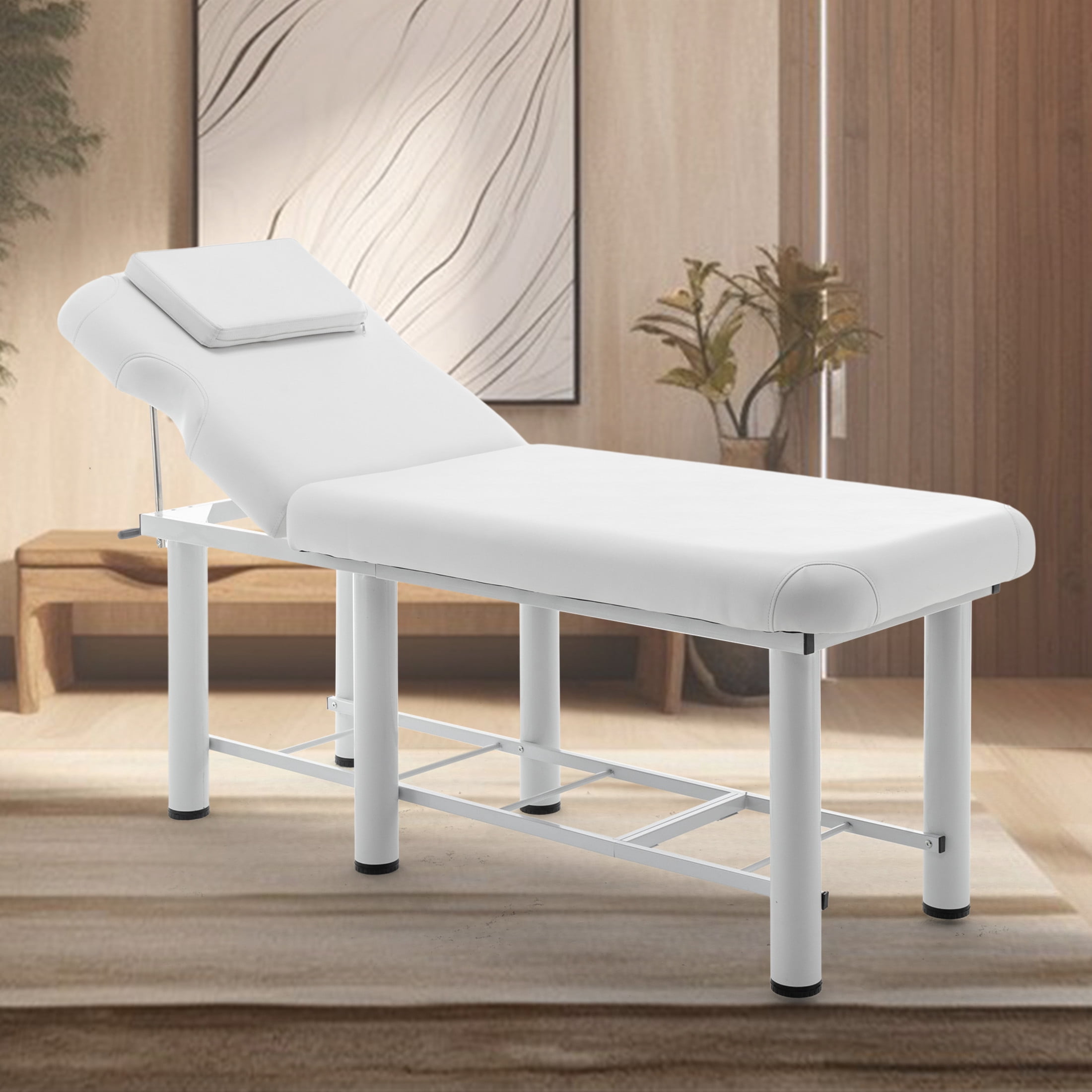 Noble House Massage Table with Adjustable Backrest, Removable Headrest, and Storage Shelf, Salon Bed, White