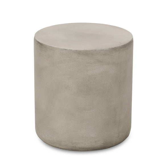 Noble House Massey Outdoor Cylindrical Concrete Stone Side Table in Light Gray