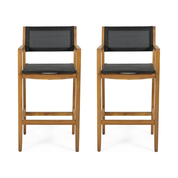 Noble House Matteo Outdoor Bar Stool - Teak/Black, 2 Pack