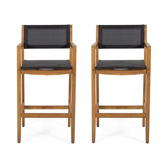 Noble House Matteo Outdoor Bar Stool - Teak/Black, 2 Pack