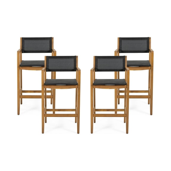 Noble House Matteo Outdoor Bar Stool - Teak/Black, 4 Pack
