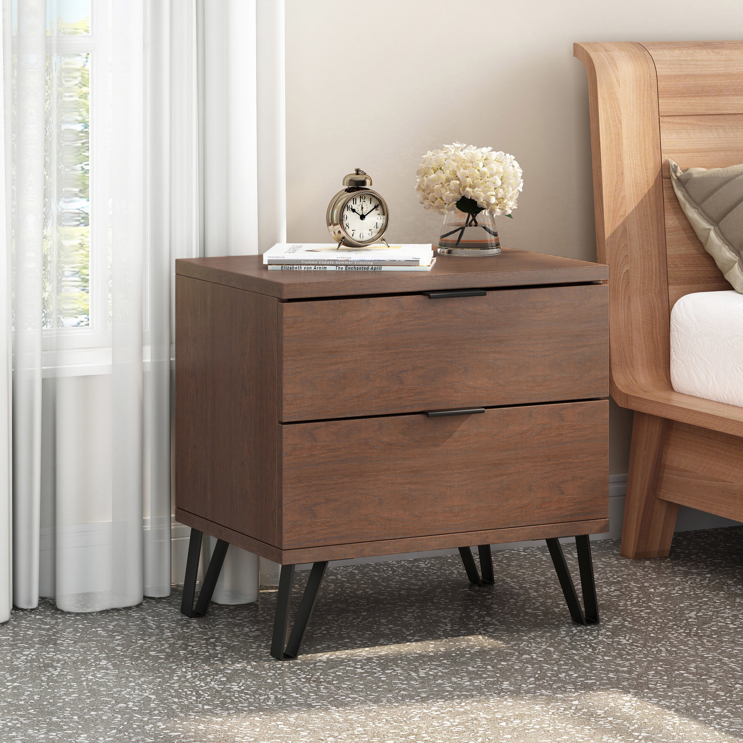 Walnut and black nightstand deals