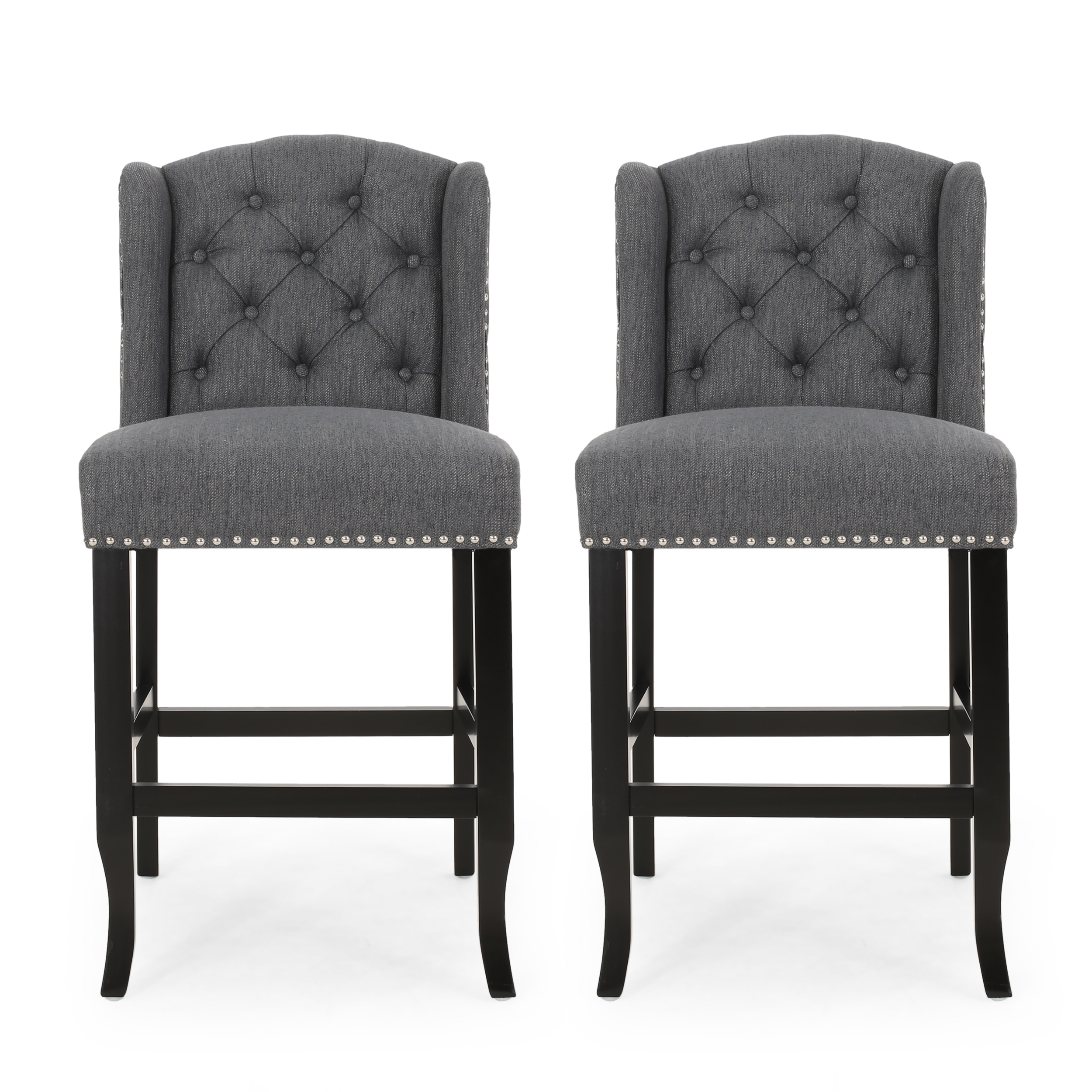 Noble House Maurice Wingback Counter Stool, Set of 2, Charcoal, Dark