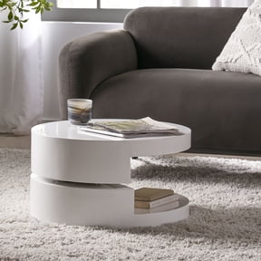 Noble House Maynard Small Circular Rotatable Coffee Table in Glossy White Finish