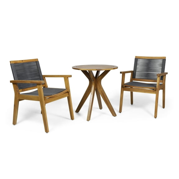 Noble House Mcgill Outdoor Acacia Wood Bistro Set in Teak and Dark Gray