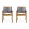 Set of 2 Teak and Dark Gray Rope Outdoor Dining Chairs