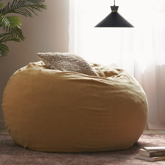 Noble House Mead Faux Shearling 3 ft. Bean Bag, Yellow