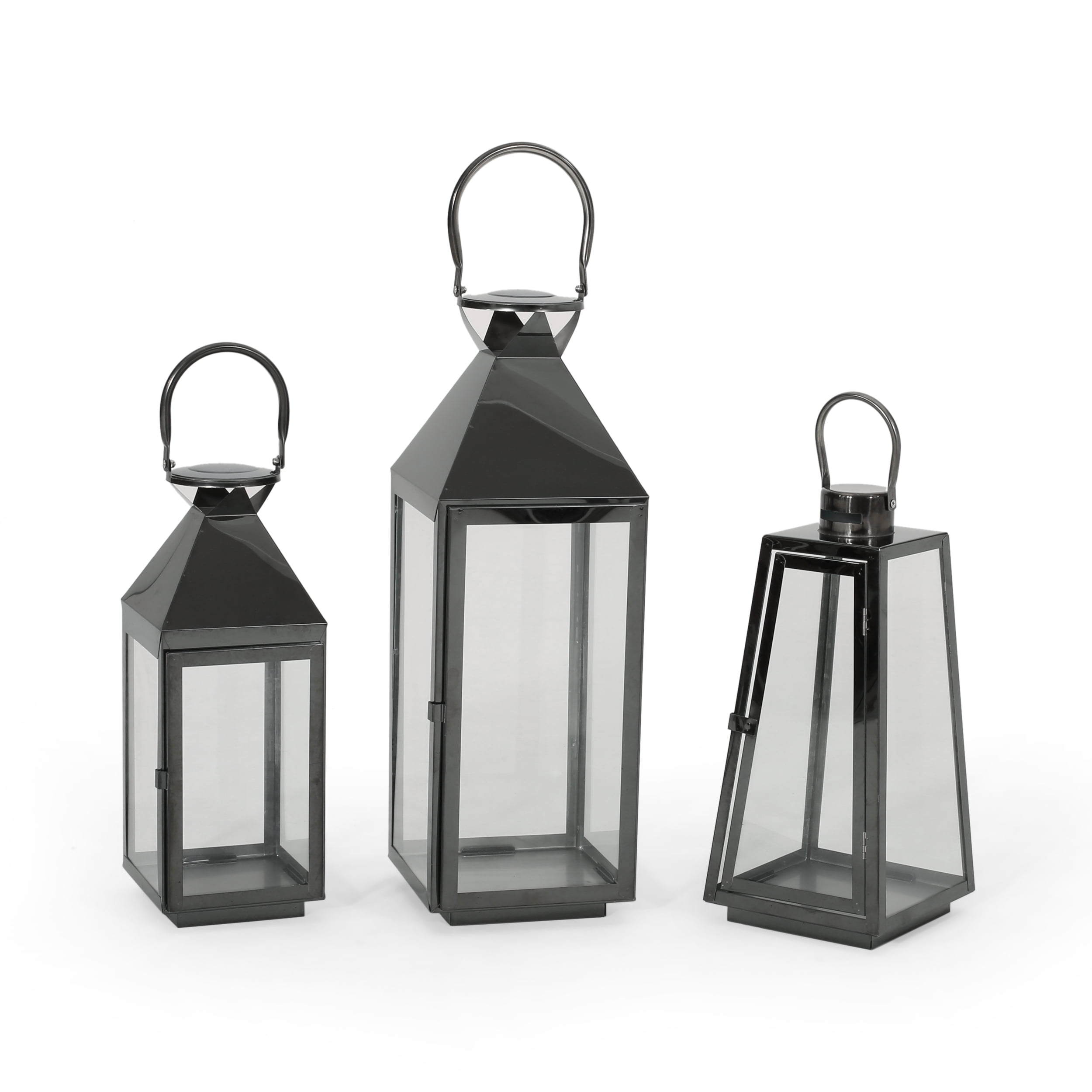 Noble House Medium Traditional Rectangle Metal Lantern, Black