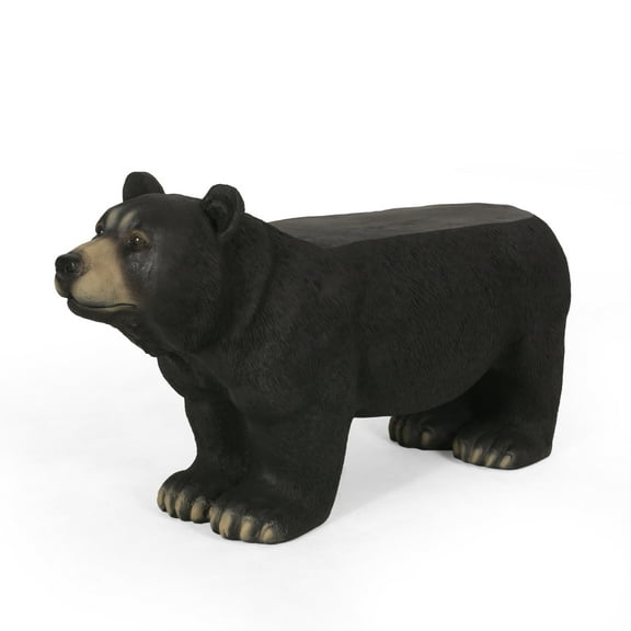 Mendon Cast Stone Outdoor Bear Garden Bench, Matte Black