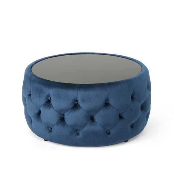 Noble House Merna Glam Velvet Coffee Table, Cobalt