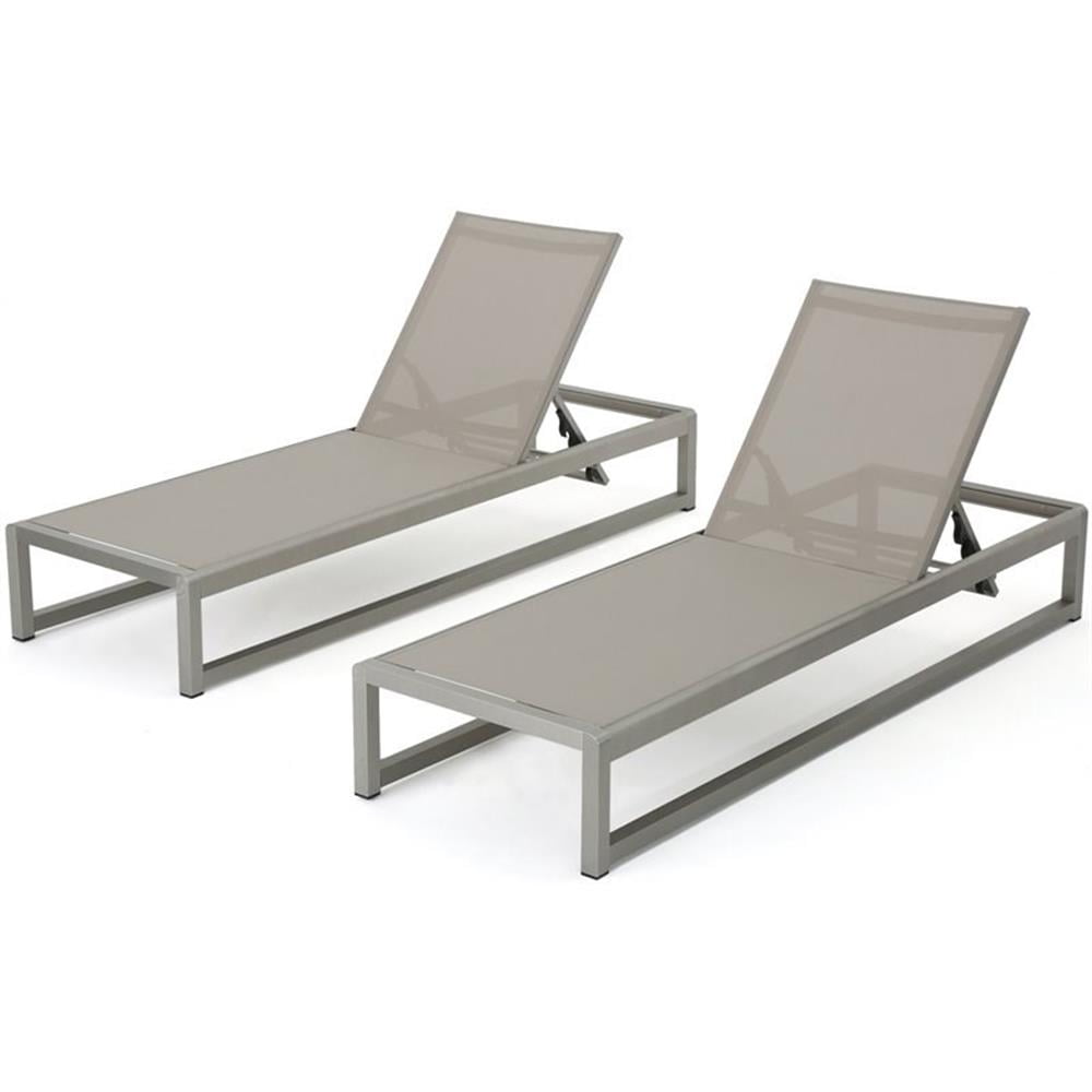 Silver and Gray Adjustable Aluminum Outdoor Chaise Lounger Set