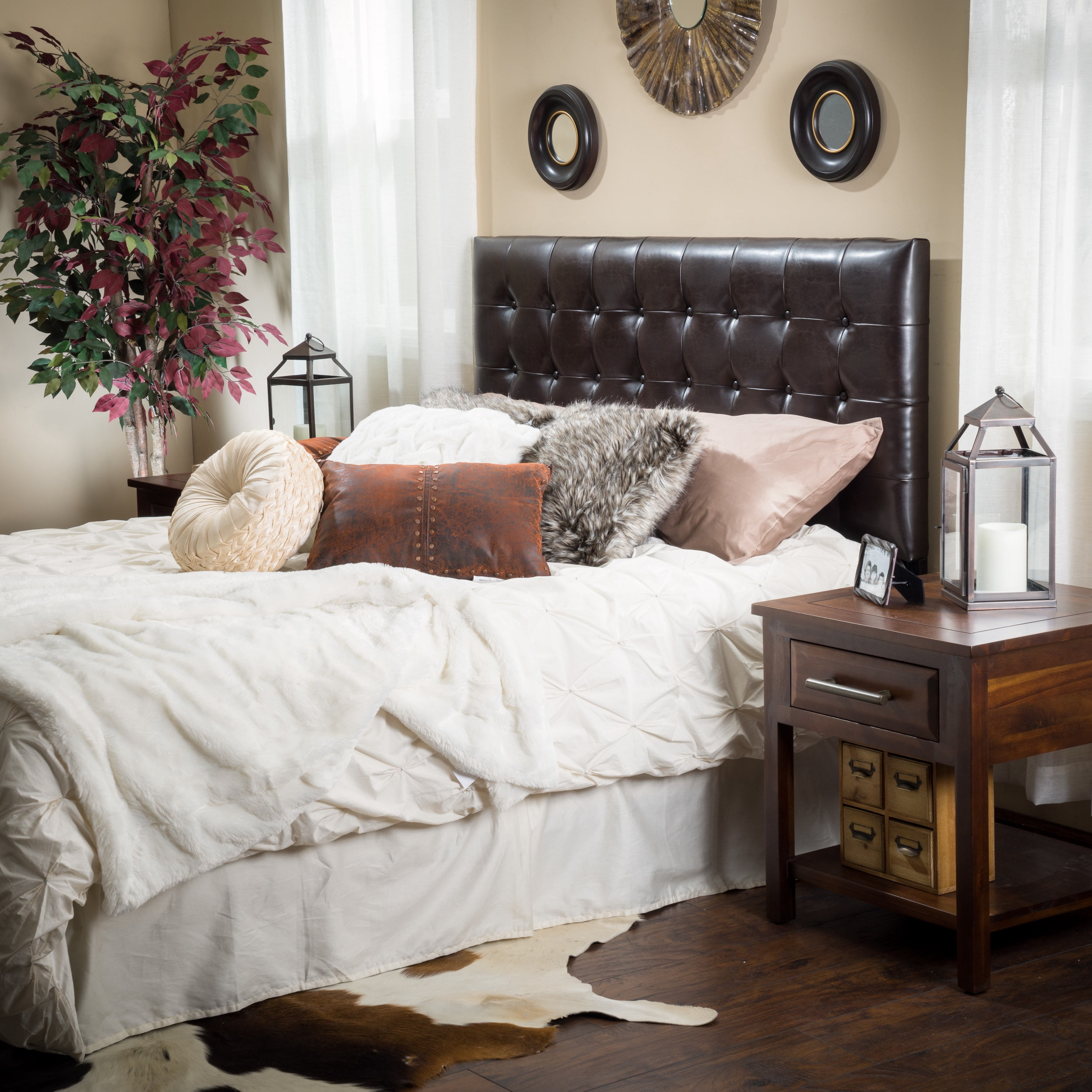 Noble House Michelle Tufted Fabric Headboard Color Brown
