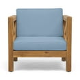 thumbnail image 1 of Noble House Mid-Century Acacia Wood Club Chair, Solid Print, Water-Resistant Cushions, Teak/Blue, 1 of 8