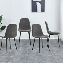 Noble House Mid-Century Dining Chairs, Linen-Cotton Upholstery, Black Metal Legs, Kitchen, Dark Gray, Set of 4
